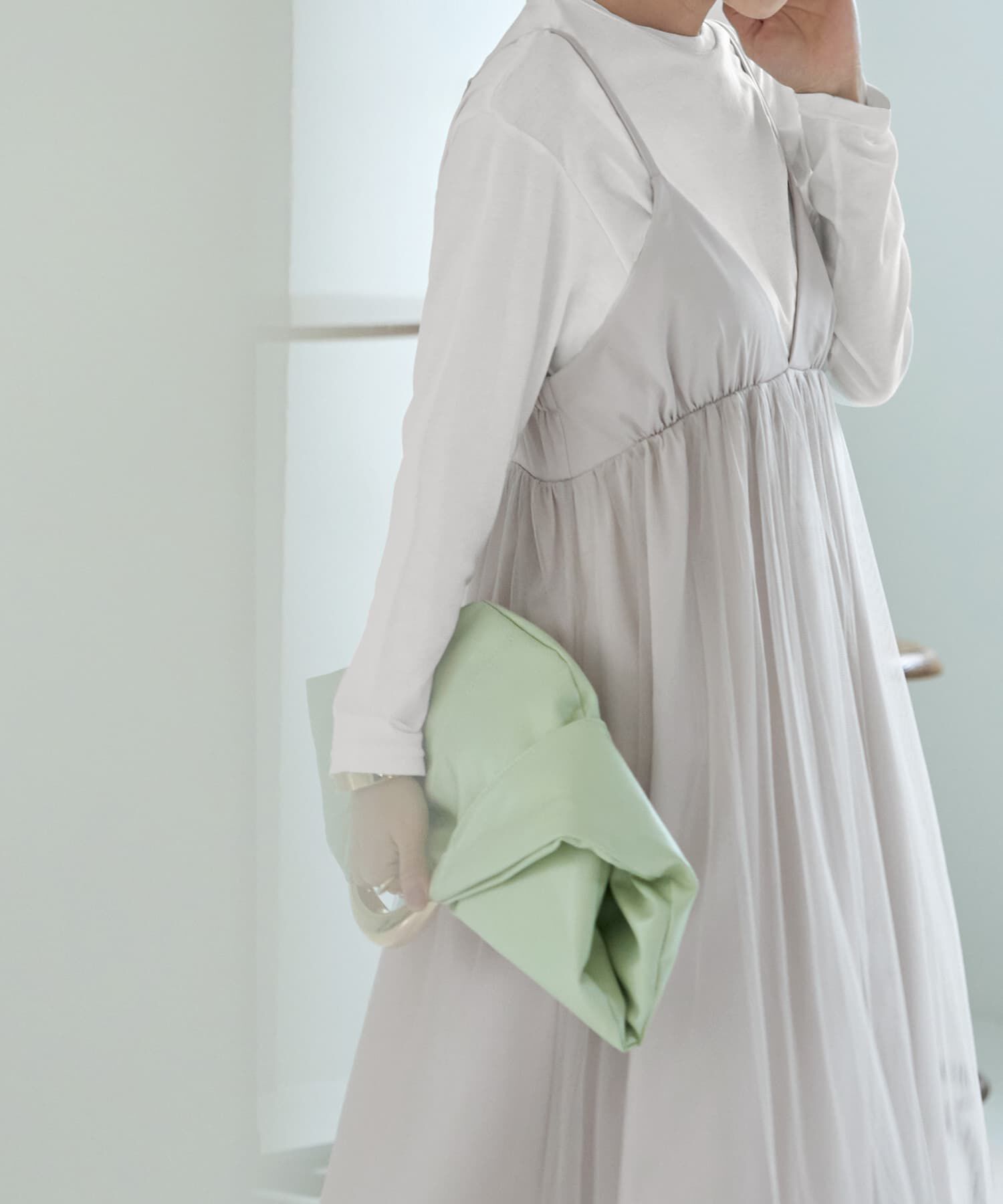 STYLE DELI「【LUXE】チュールギャザーキャミ型ワンピース」|ジャンパースカート|