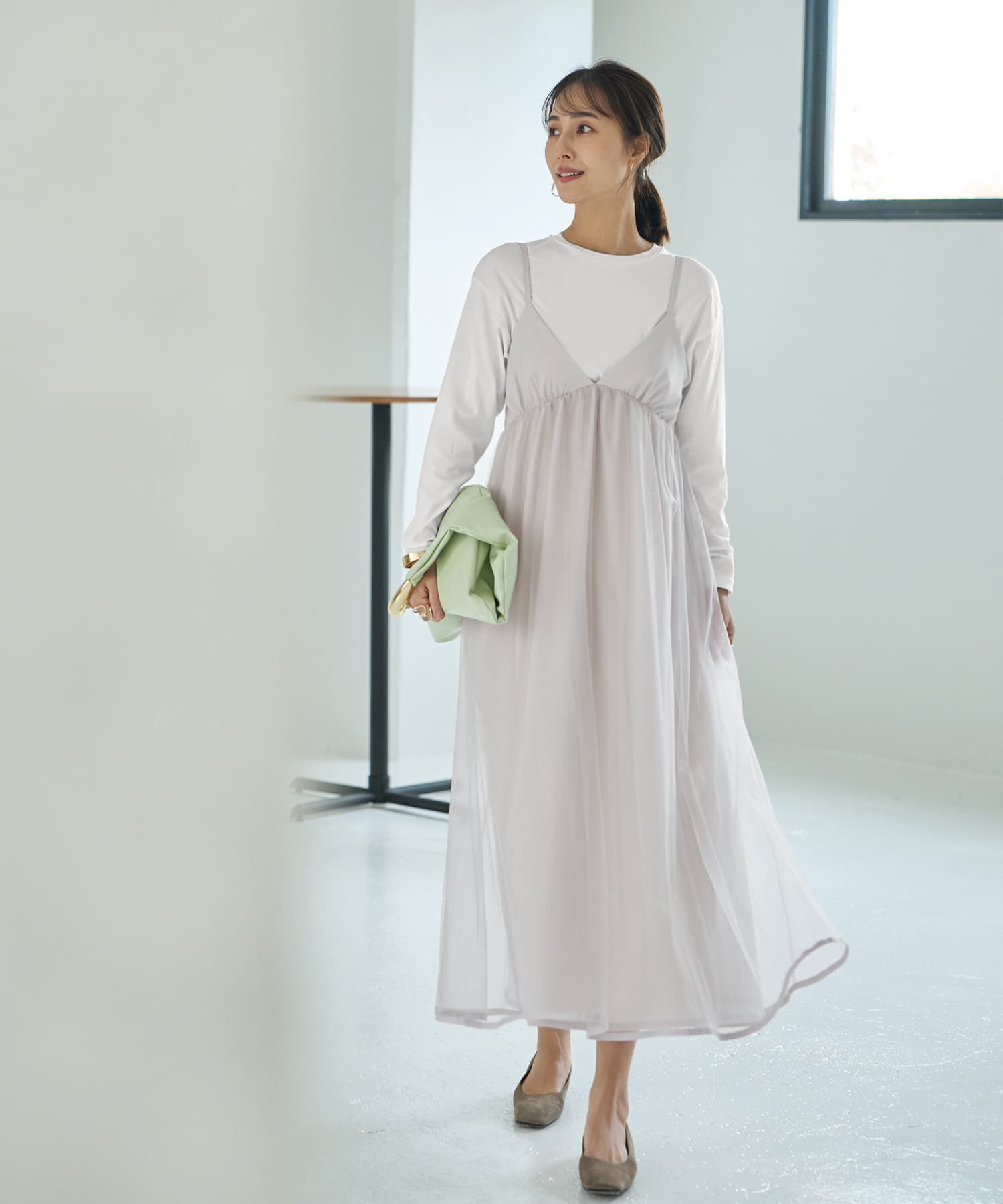 STYLE DELI「【LUXE】チュールギャザーキャミ型ワンピース」|ジャンパースカート|