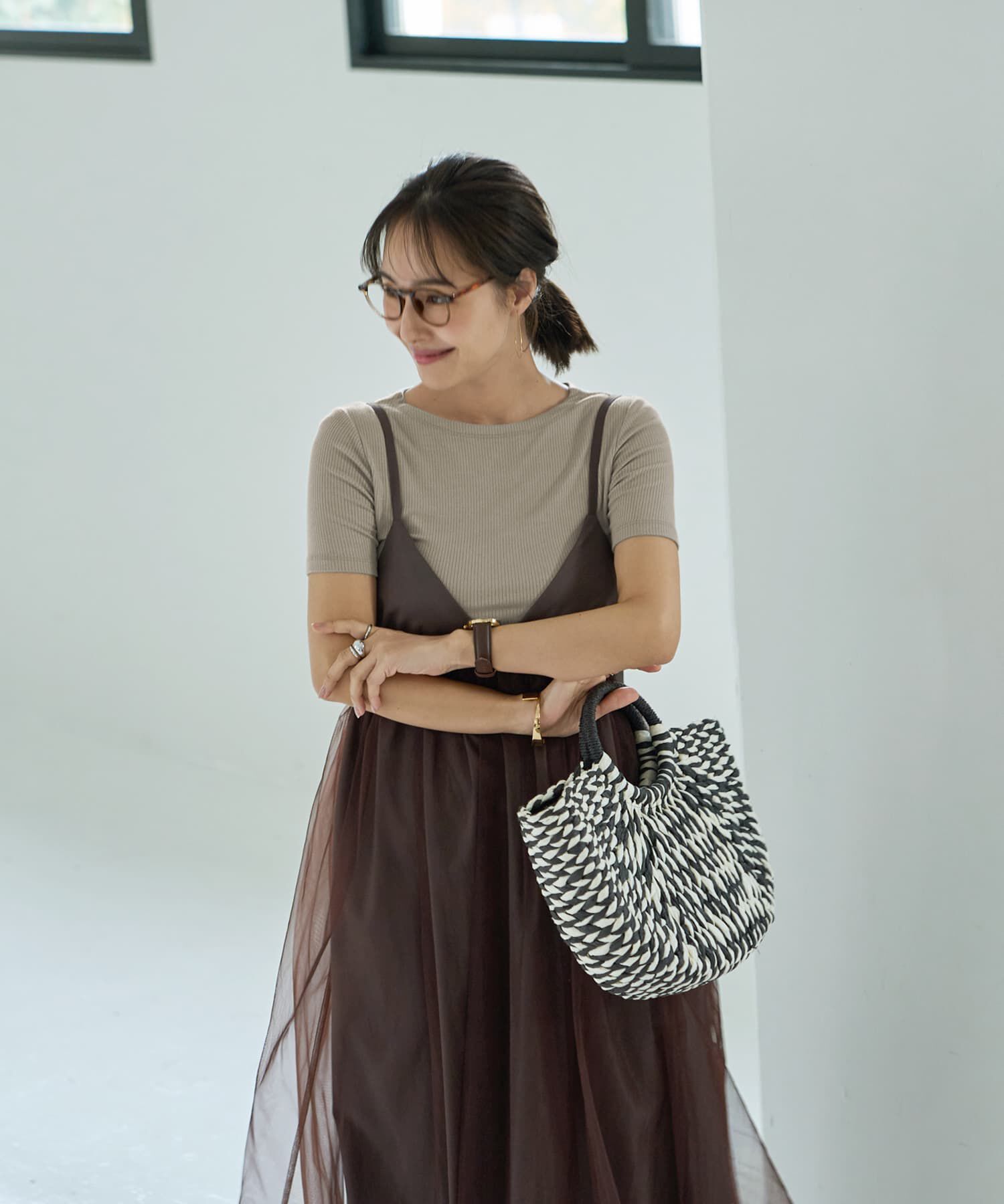 STYLE DELI「【LUXE】チュールギャザーキャミ型ワンピース」|ジャンパースカート|