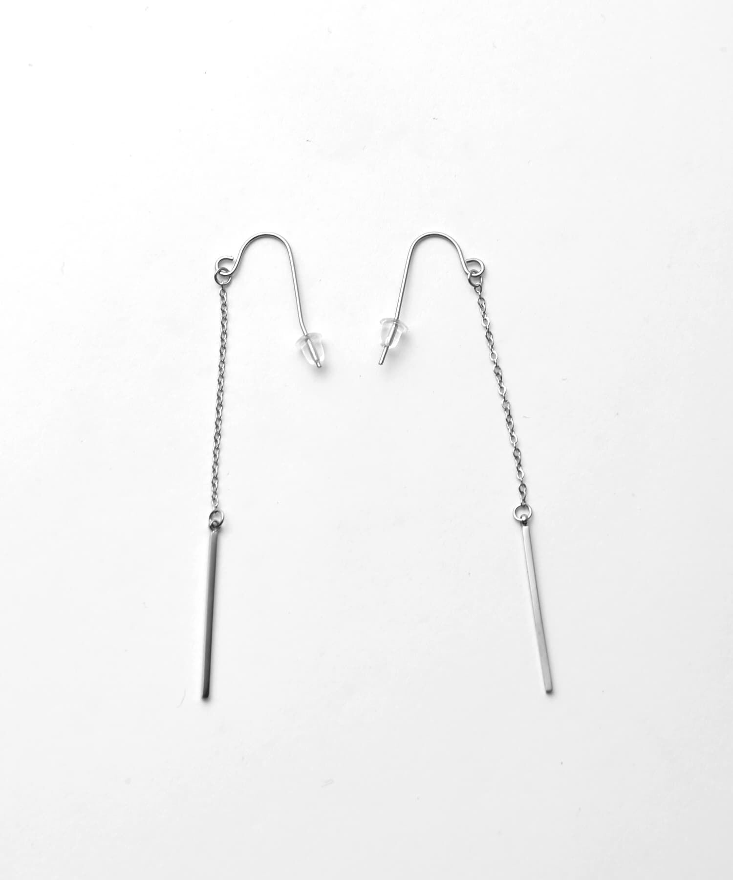 STYLE DELI「【DELI by】スリムバーロングチェーンピアス」|ピアス|シルバー