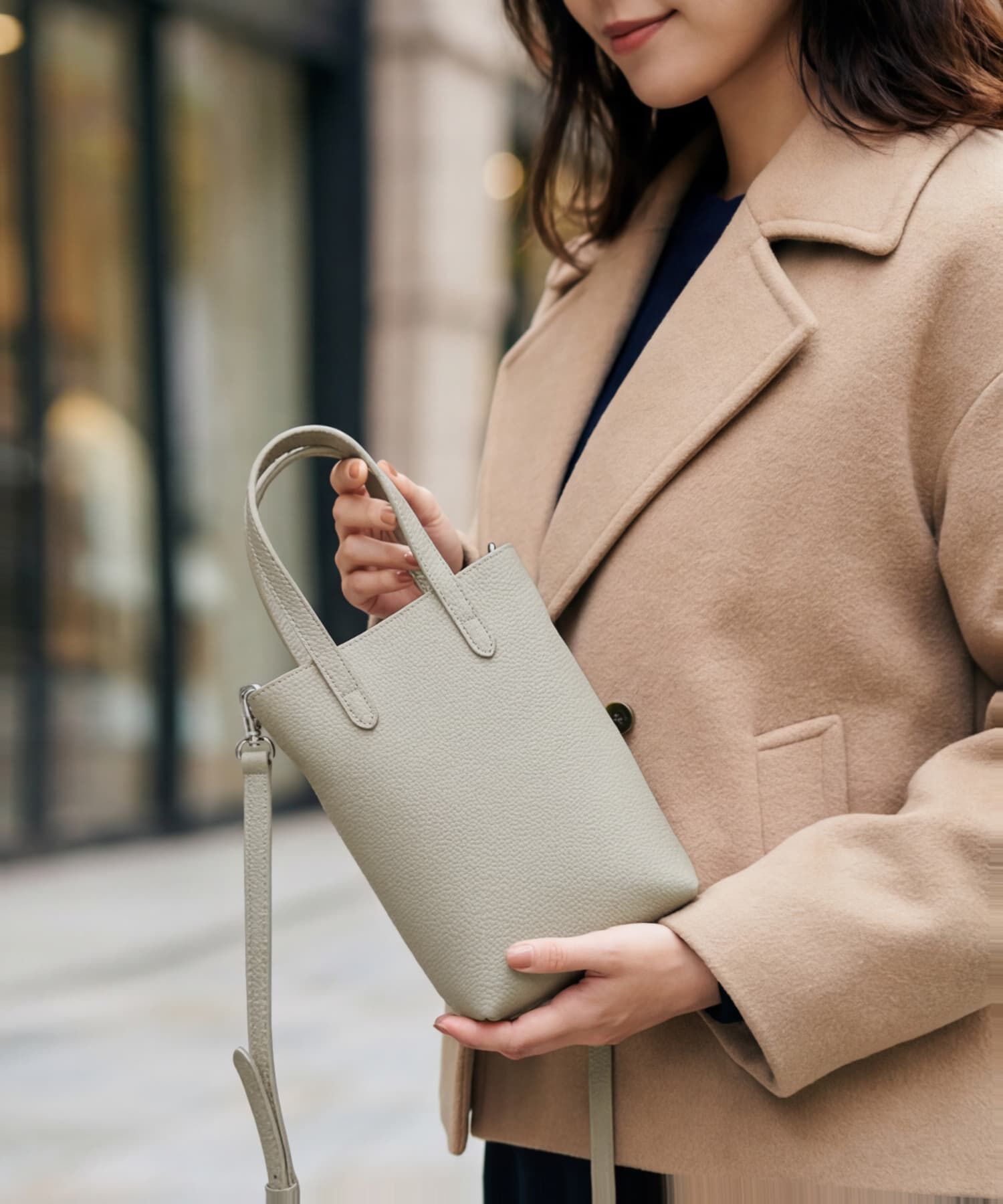 STYLE DELI「【DELI by】リアルレザーミニマルスクエアショルダーバッグ」|ショルダー・メッセンジャー|ライトグレー