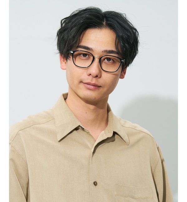  「ウェリントン型 メガネ | レザー調 ラバーテンプル ズレ落ち防止 メンズ ビジネス レンズ交換券付」|メガネ|