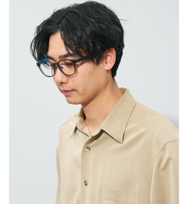  「ウェリントン型 メガネ | レザー調 ラバーテンプル ズレ落ち防止 メンズ ビジネス レンズ交換券付」|メガネ|