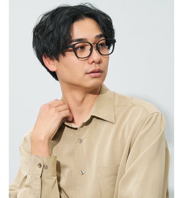  「ウェリントン型 メガネ | レザー調 ラバーテンプル ズレ落ち防止 メンズ ビジネス レンズ交換券付」|メガネ|