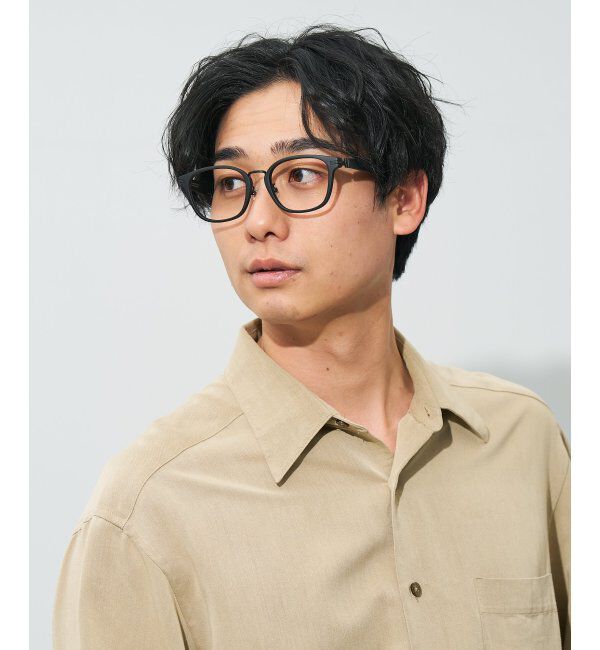  「ウェリントン型 メガネ | レザー調 ラバーテンプル ズレ落ち防止 メンズ ビジネス レンズ交換券付」|メガネ|