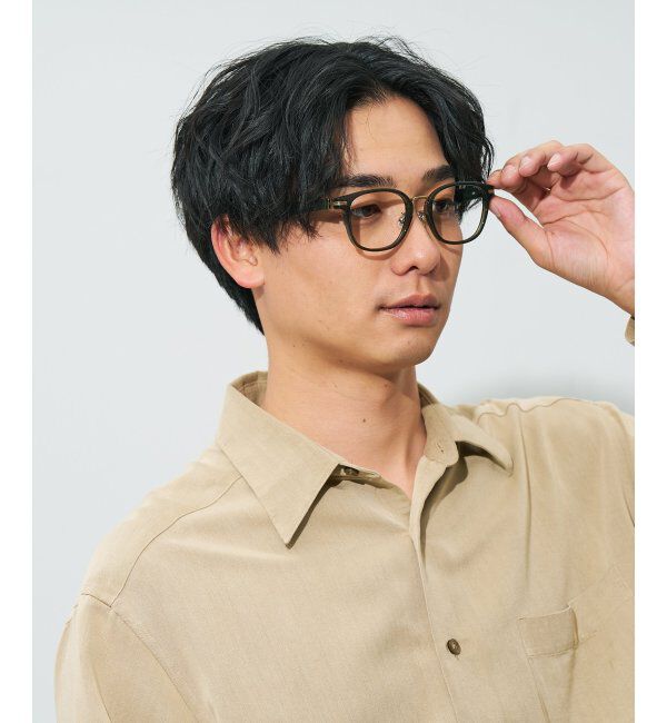  「ウェリントン型 メガネ | レザー調 ラバーテンプル ズレ落ち防止 メンズ ビジネス レンズ交換券付」|メガネ|