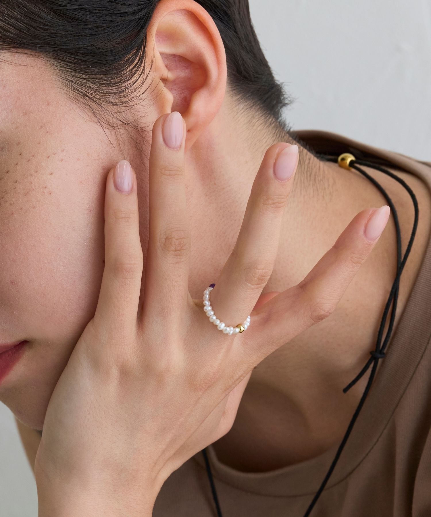 JUPITER「淡水パール&times;天然石リング/ゴム仕様　アメシスト」|リング|