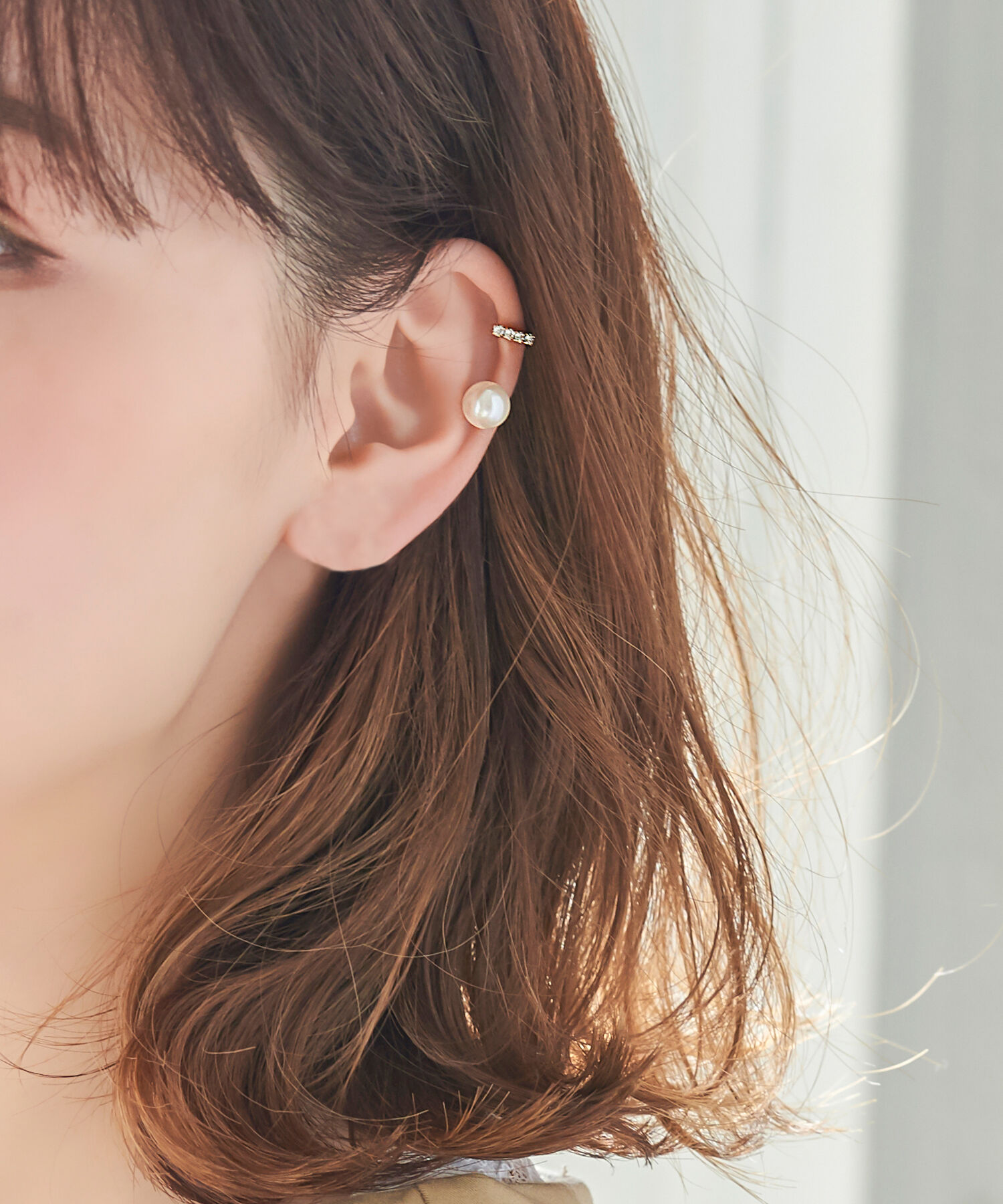 Phoebe「トゥーラインパールビジューイヤーカフ」|イヤリング|ホワイト