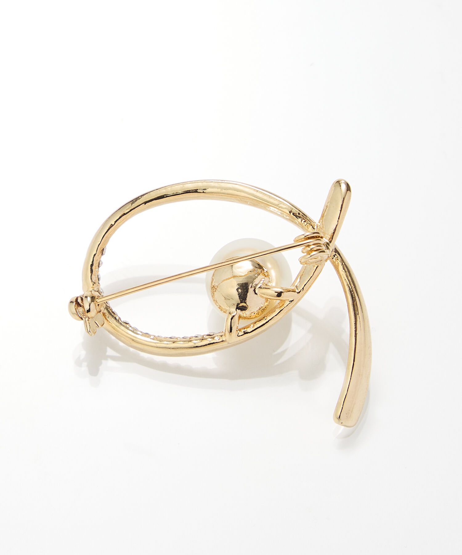 Phoebe「クロスカーブパールビジューブローチ　ゴールド」|ブローチ・コサージュ|