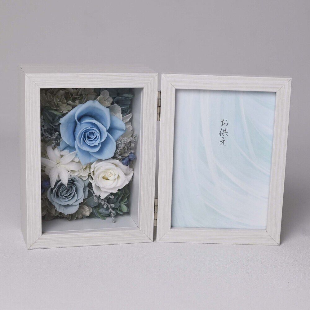 BACKYARD FAMILY「プリザーブドフラワー 仏花 通販 お供え 写真立て メモリアルフラワー ボックス ギフト 遺影」|その他|ブルー1