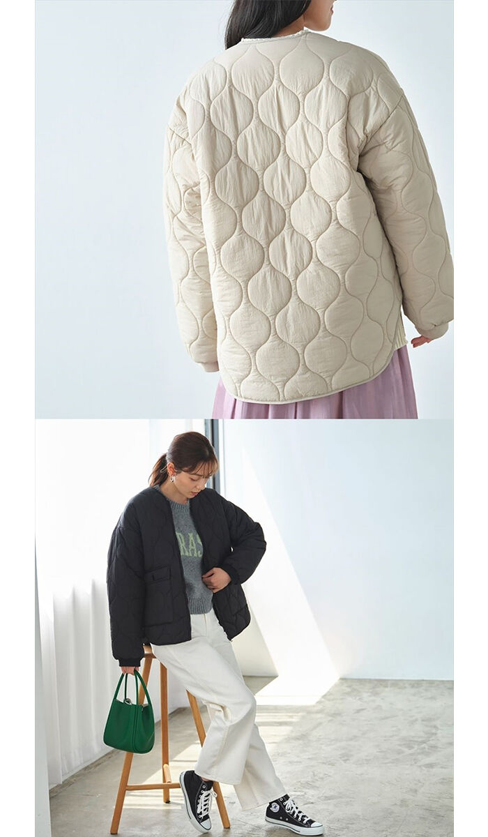 BACKYARD FAMILY「コート 秋 ショート丈 レディース 通販 ノーカラーコート キルティングコート」|その他|