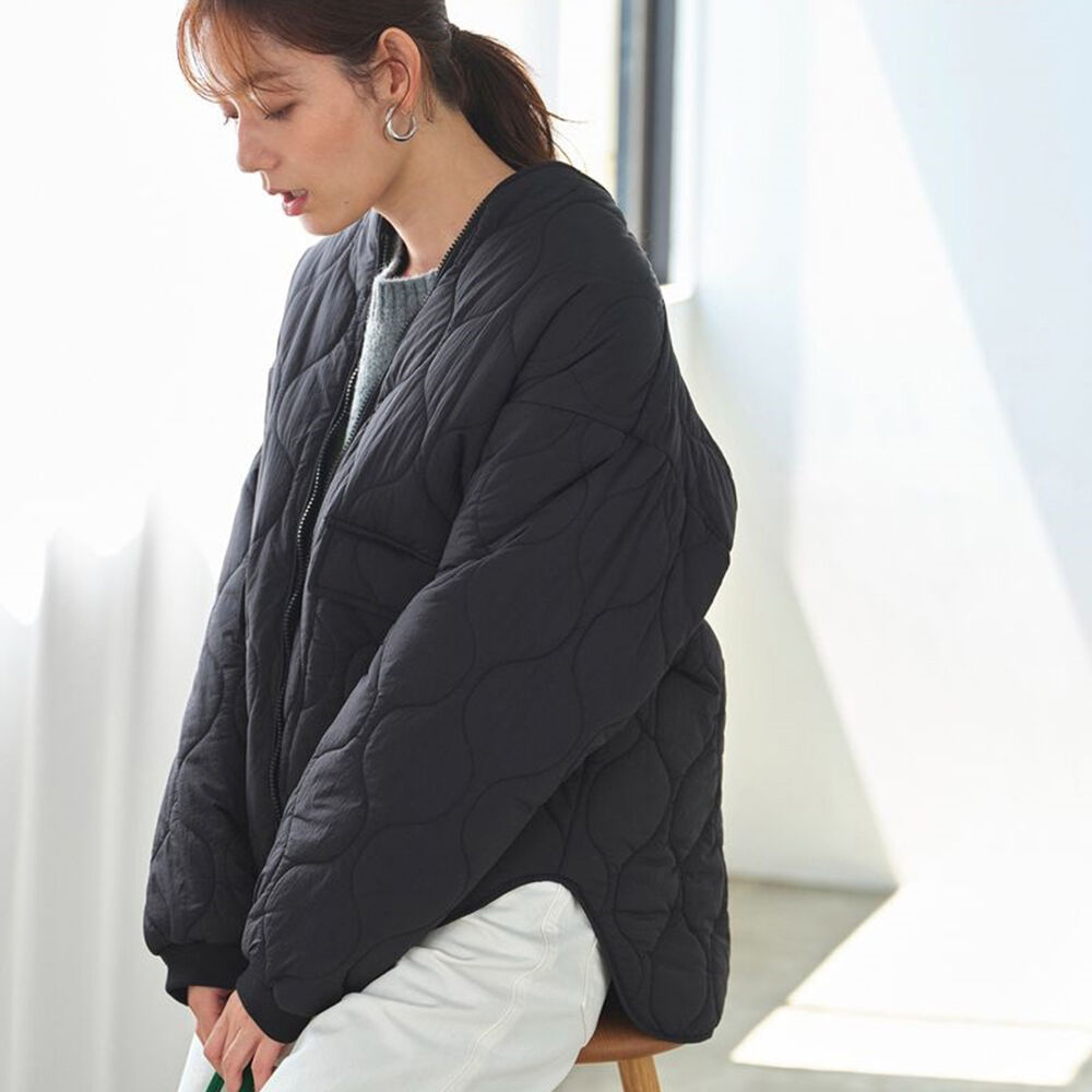 BACKYARD FAMILY「コート 秋 ショート丈 レディース 通販 ノーカラーコート キルティングコート」|その他|ブラック1