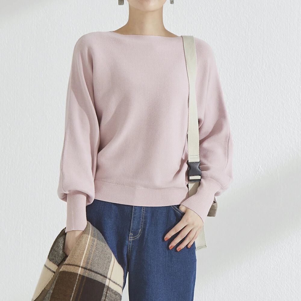 BACKYARD FAMILY「ニット レディース 長袖 通販 セーター トップス ボートネック ドルマンスリーブ きれいめ」|ニット・セーター|ピンク1