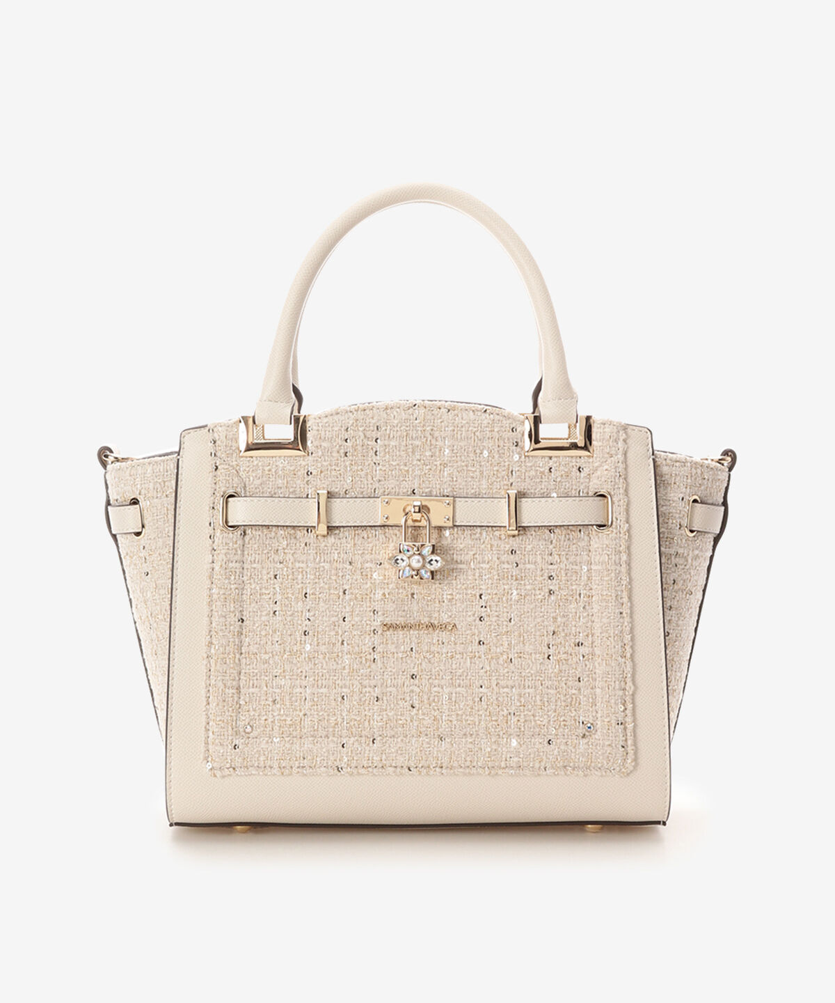 Samantha Vega「ツイードベルトビジューハンドバッグ」|ハンドバッグ|オフホワイト