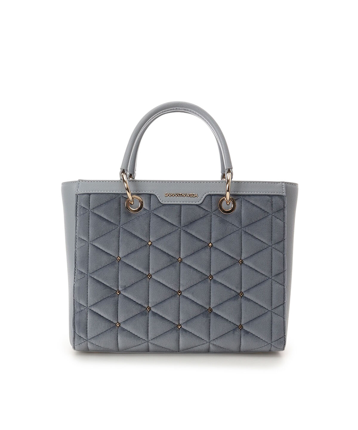 Samantha Vega「ベロアキルティングスタッズスクエアバッグ」|ハンドバッグ|ライトブルー