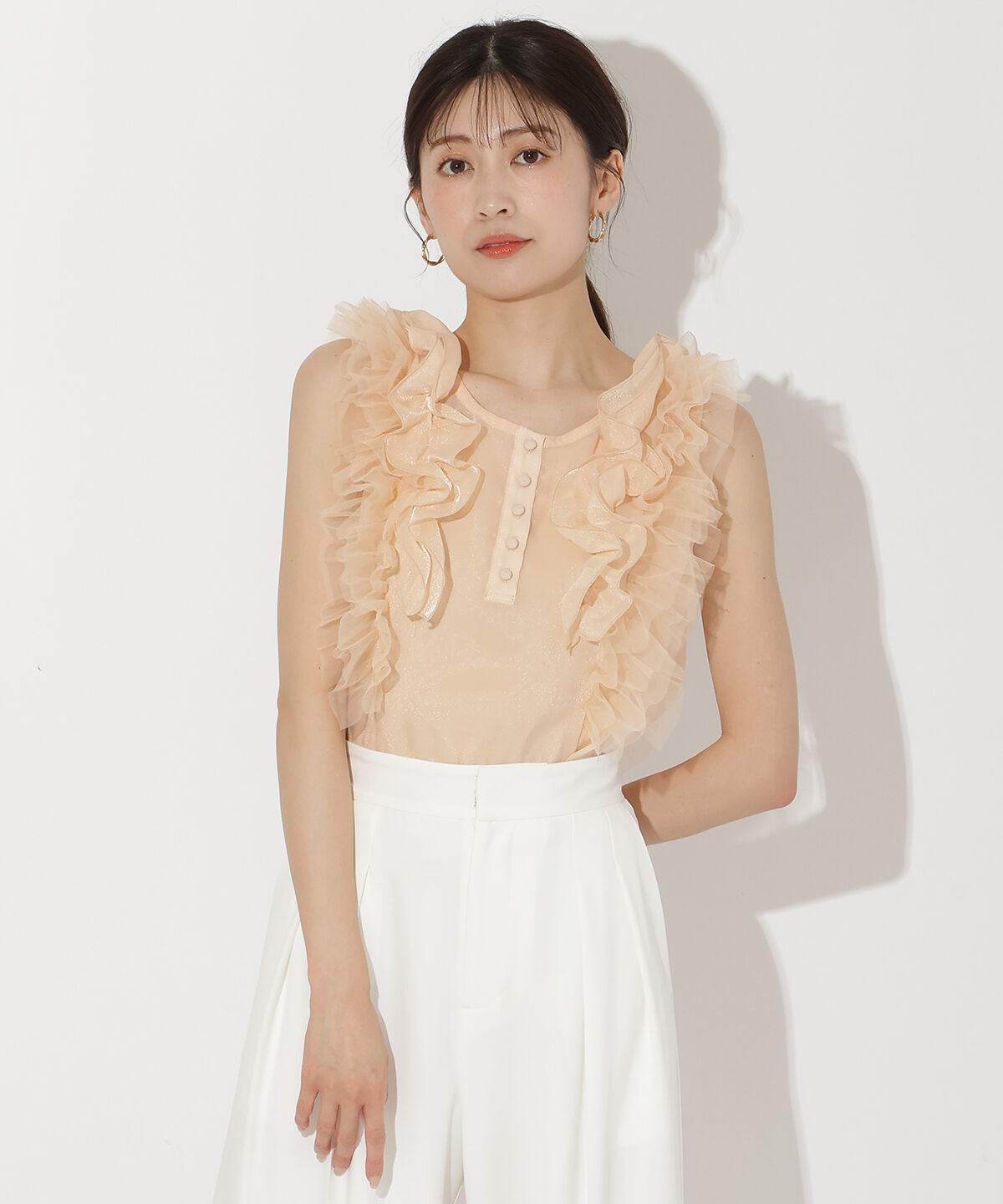アンドクチュール「オーガンジー&チュールブラウス」|シャツ・ブラウス|ベージュ