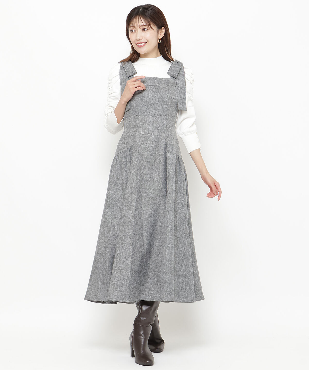 アンドクチュール「ツイードショルダーリボンジャンスカ」|ジャンパースカート|