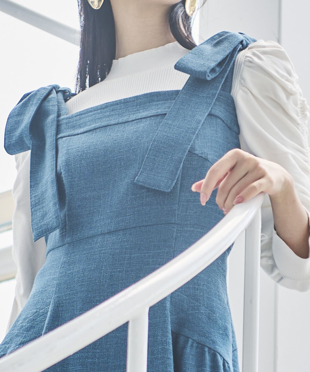 アンドクチュール「ツイードショルダーリボンジャンスカ」|ジャンパースカート|