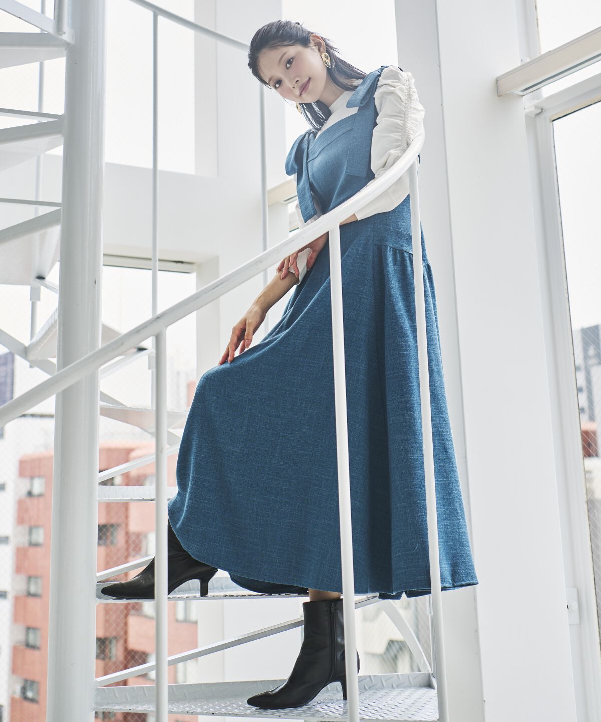 アンドクチュール「ツイードショルダーリボンジャンスカ」|ジャンパースカート|