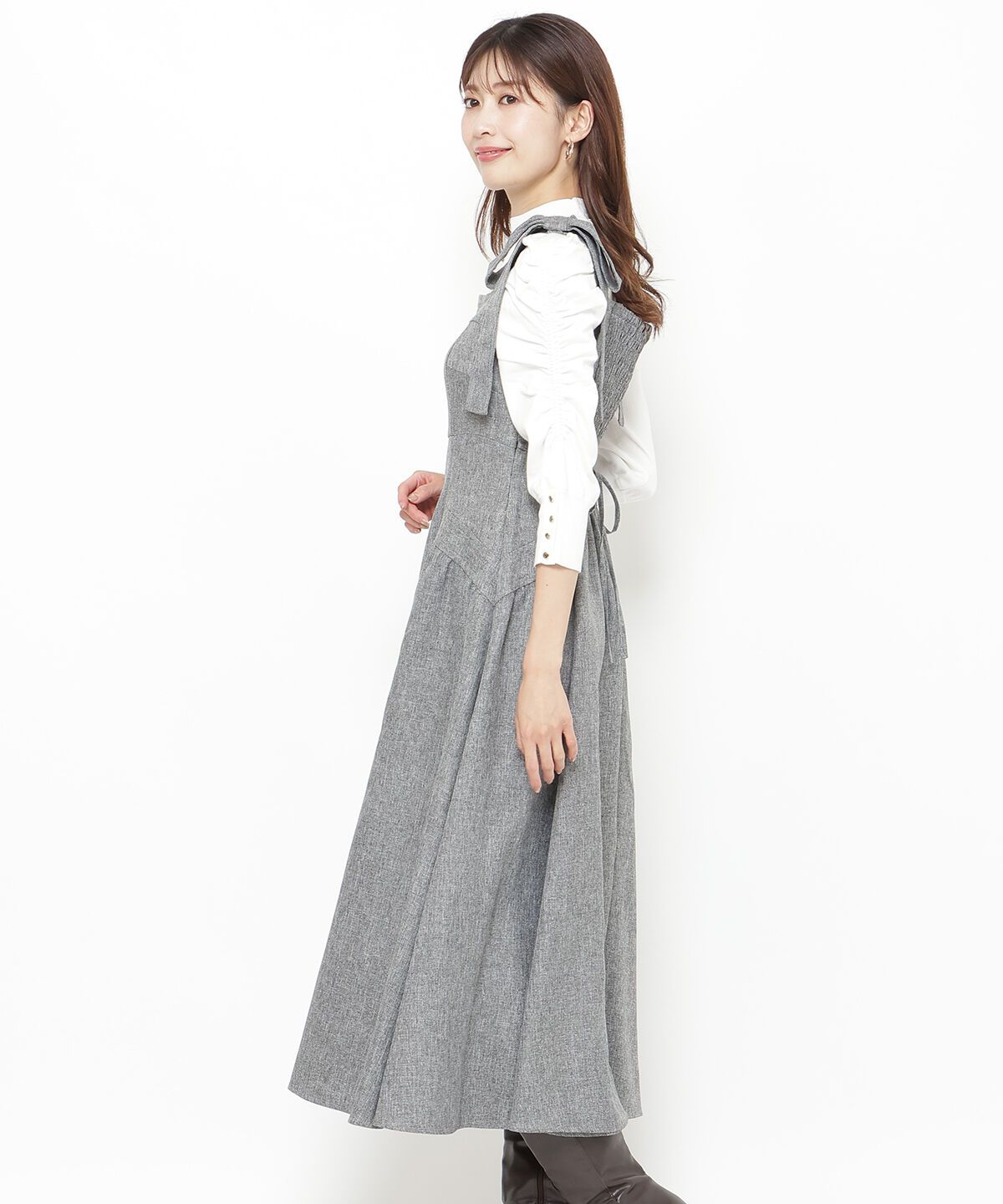 アンドクチュール「ツイードショルダーリボンジャンスカ」|ジャンパースカート|