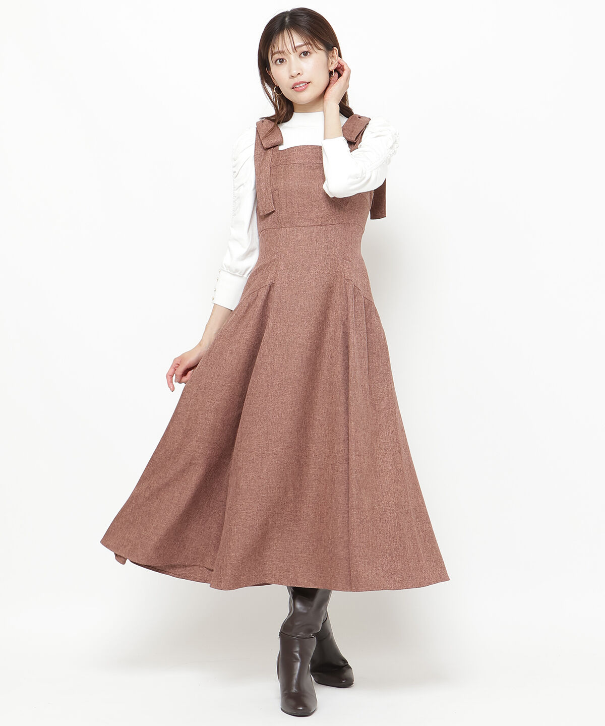 アンドクチュール「ツイードショルダーリボンジャンスカ」|ジャンパースカート|