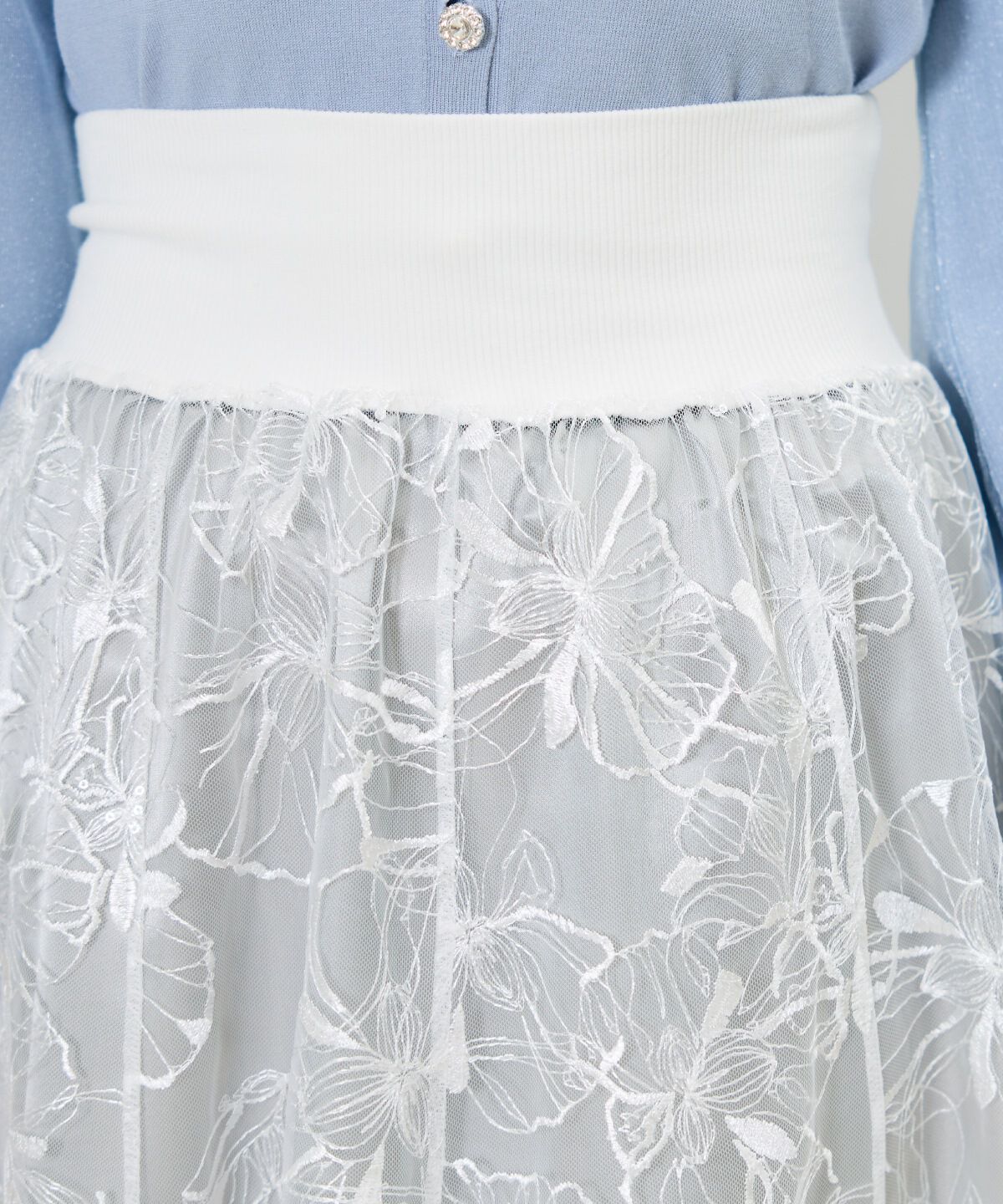 アンドクチュール「スパンコールフラワーチュールスカート」|フレア|