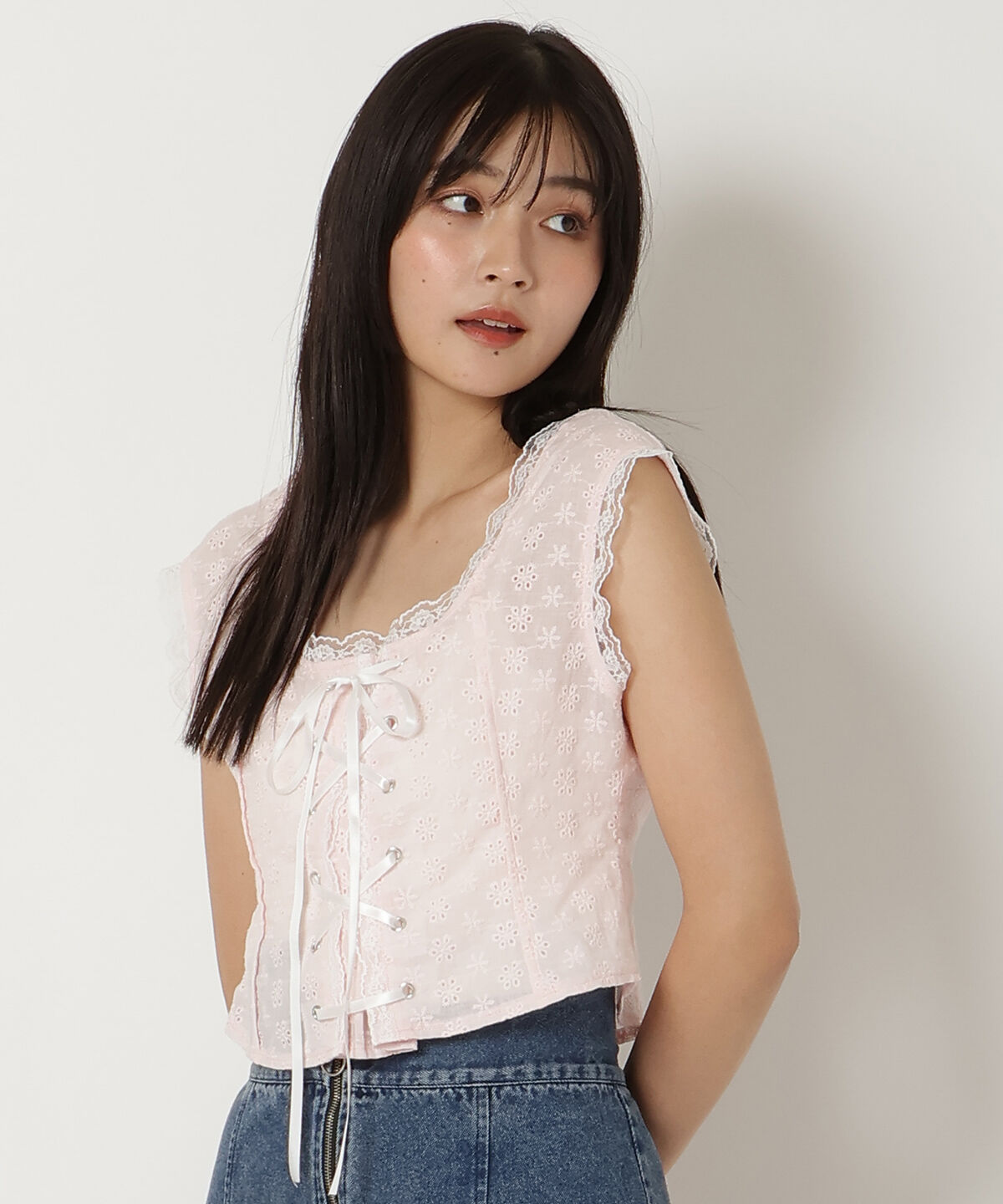 REDYAZEL「フロントレースアップブラウス」|シャツ・ブラウス|ピンク