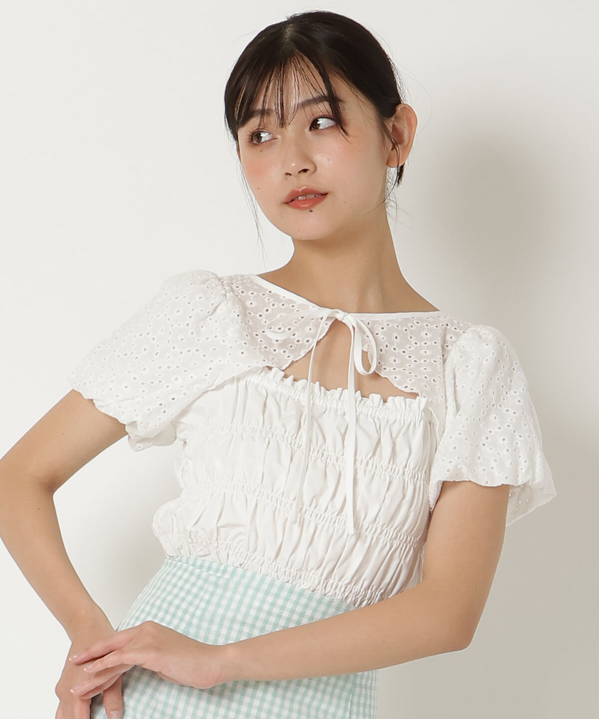 REDYAZEL「コットンレースシャーリングブラウス」|シャツ・ブラウス|