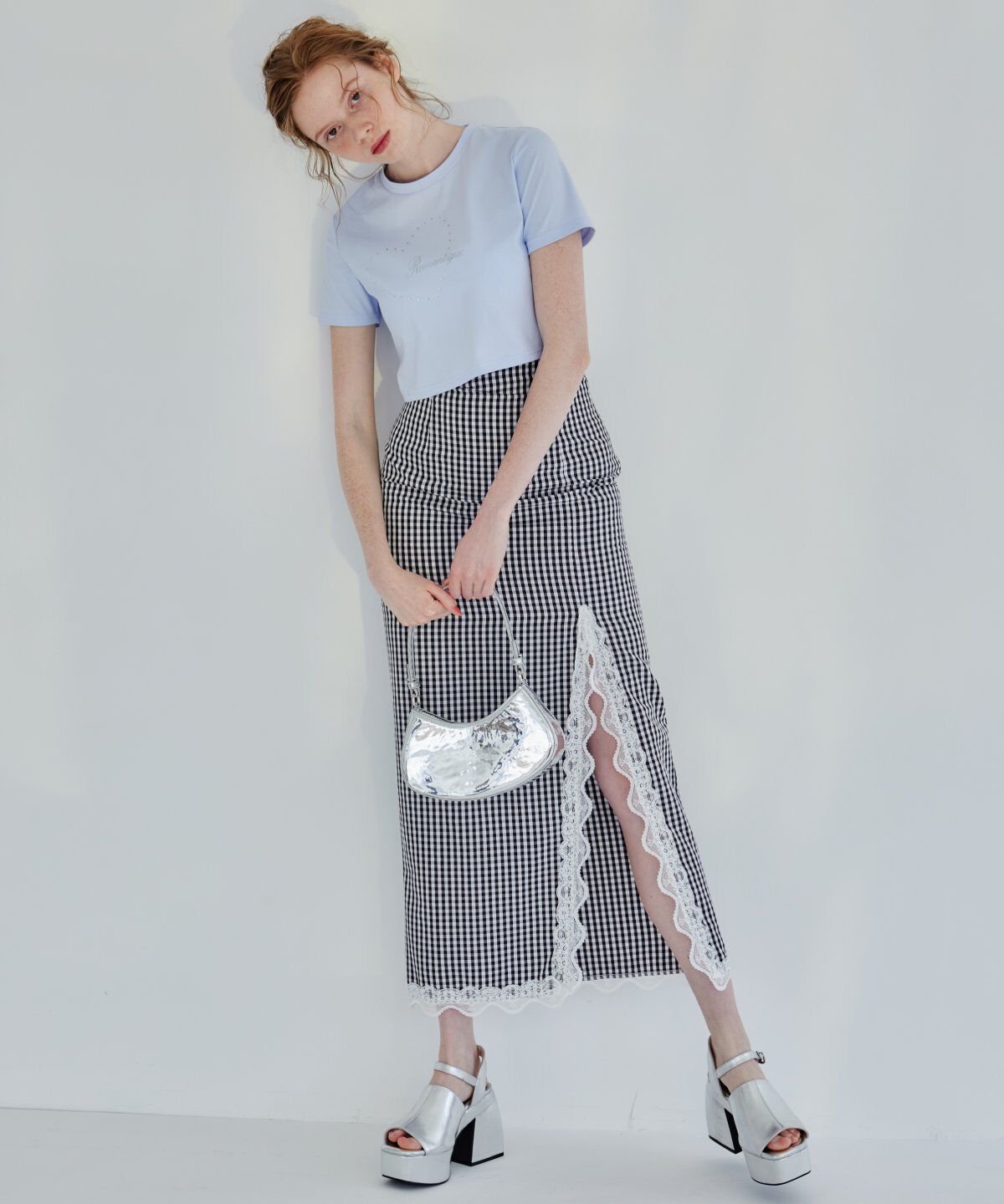 REDYAZEL「ギンガムチェックレーストリミングスカート」|タイト|