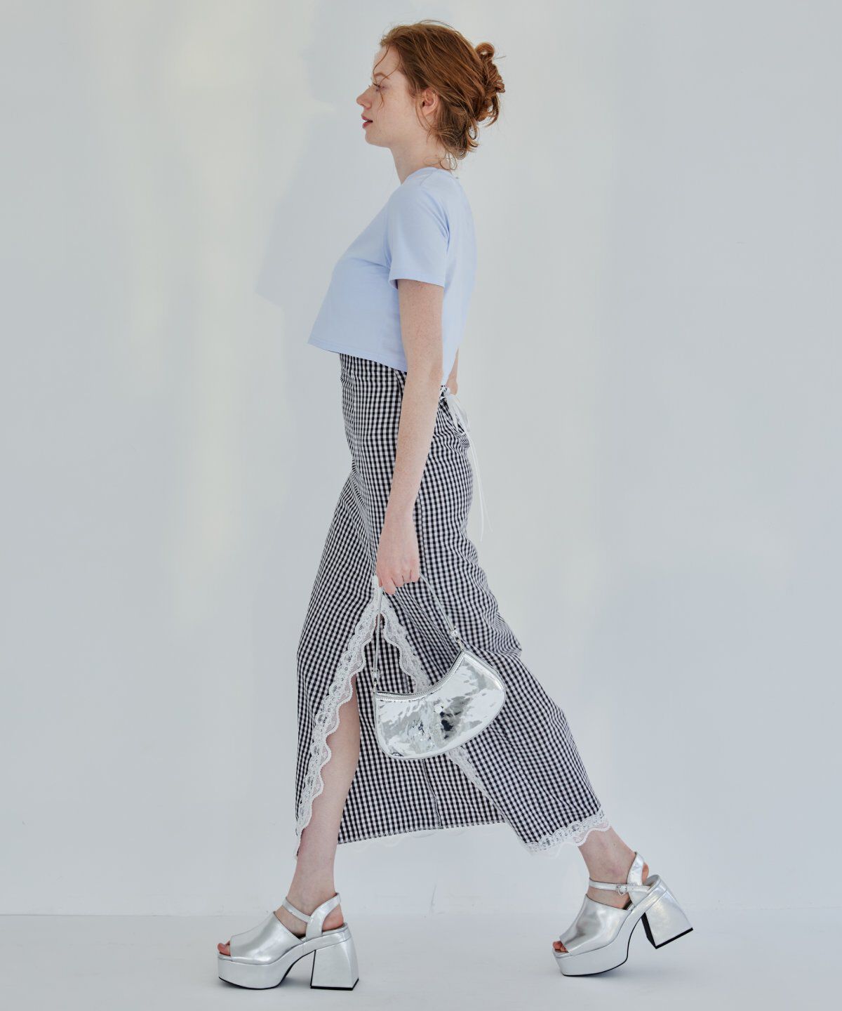 REDYAZEL「ギンガムチェックレーストリミングスカート」|タイト|