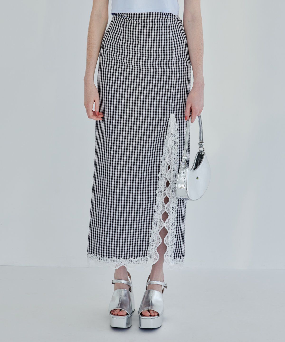 REDYAZEL「ギンガムチェックレーストリミングスカート」|タイト|