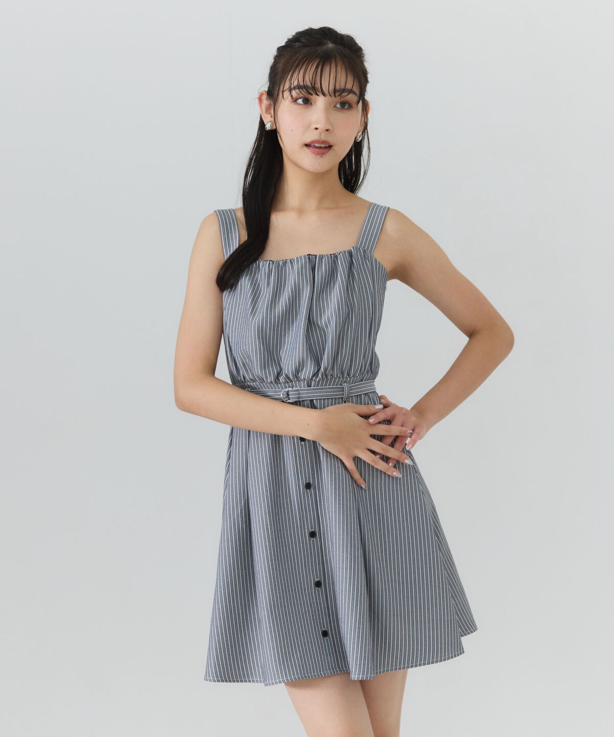 REDYAZEL「フロントシャーリングシャツ＆ストライプミニワンピースセット」|ワンピース|