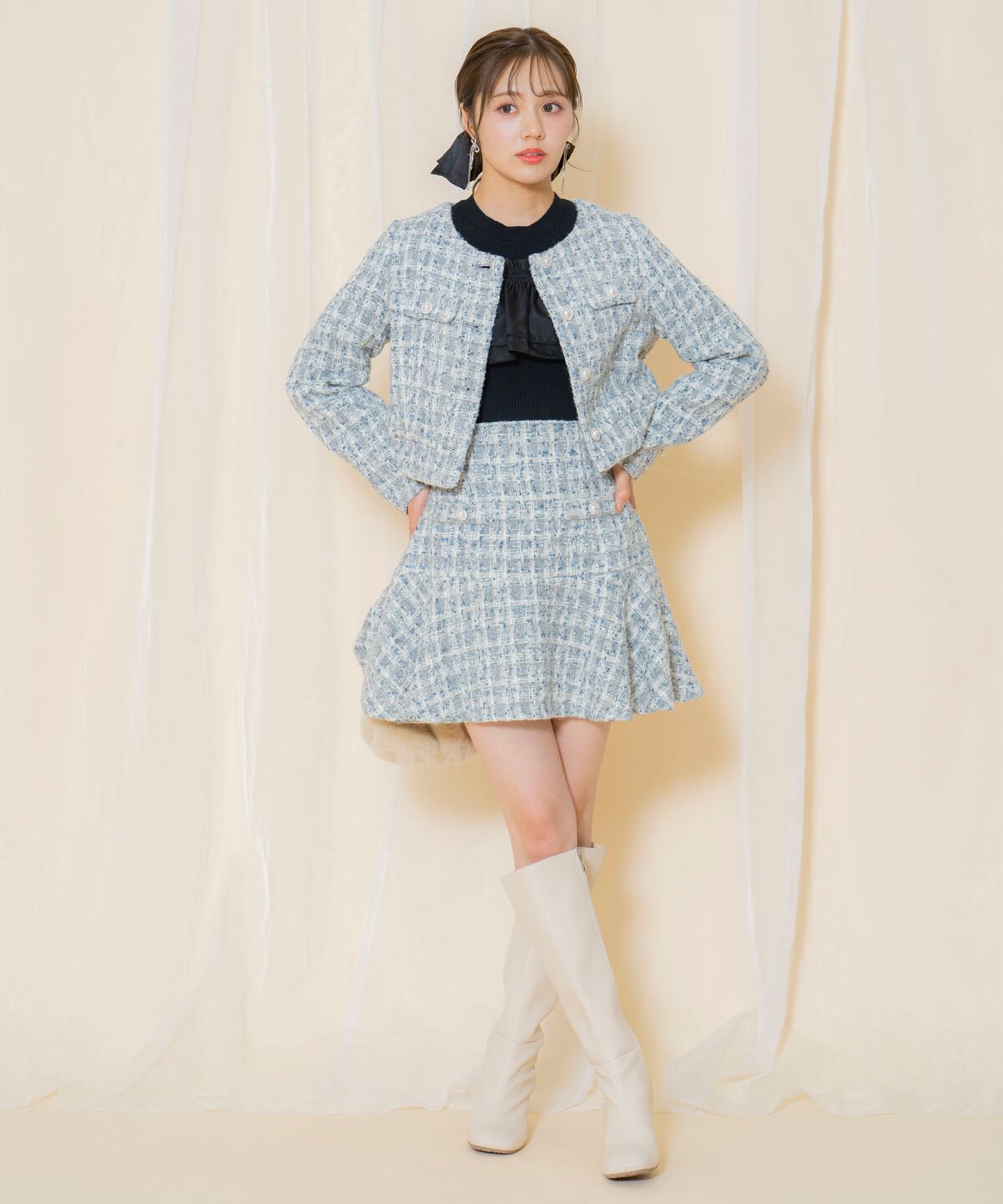 WILLSELECTION「MIXツイードノーカラージャケット」|ノーカラージャケット|