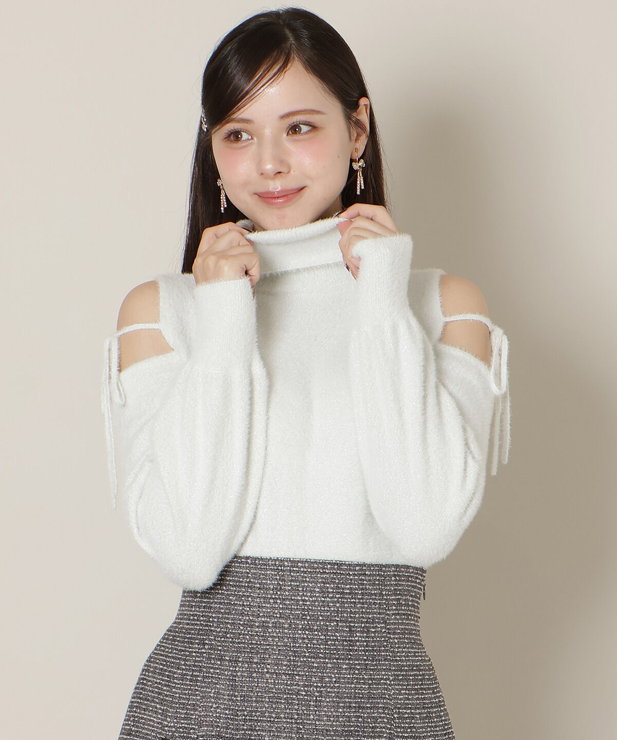 WILLSELECTION「オープンショルダーラメフェザーニット」|ニット・セーター|