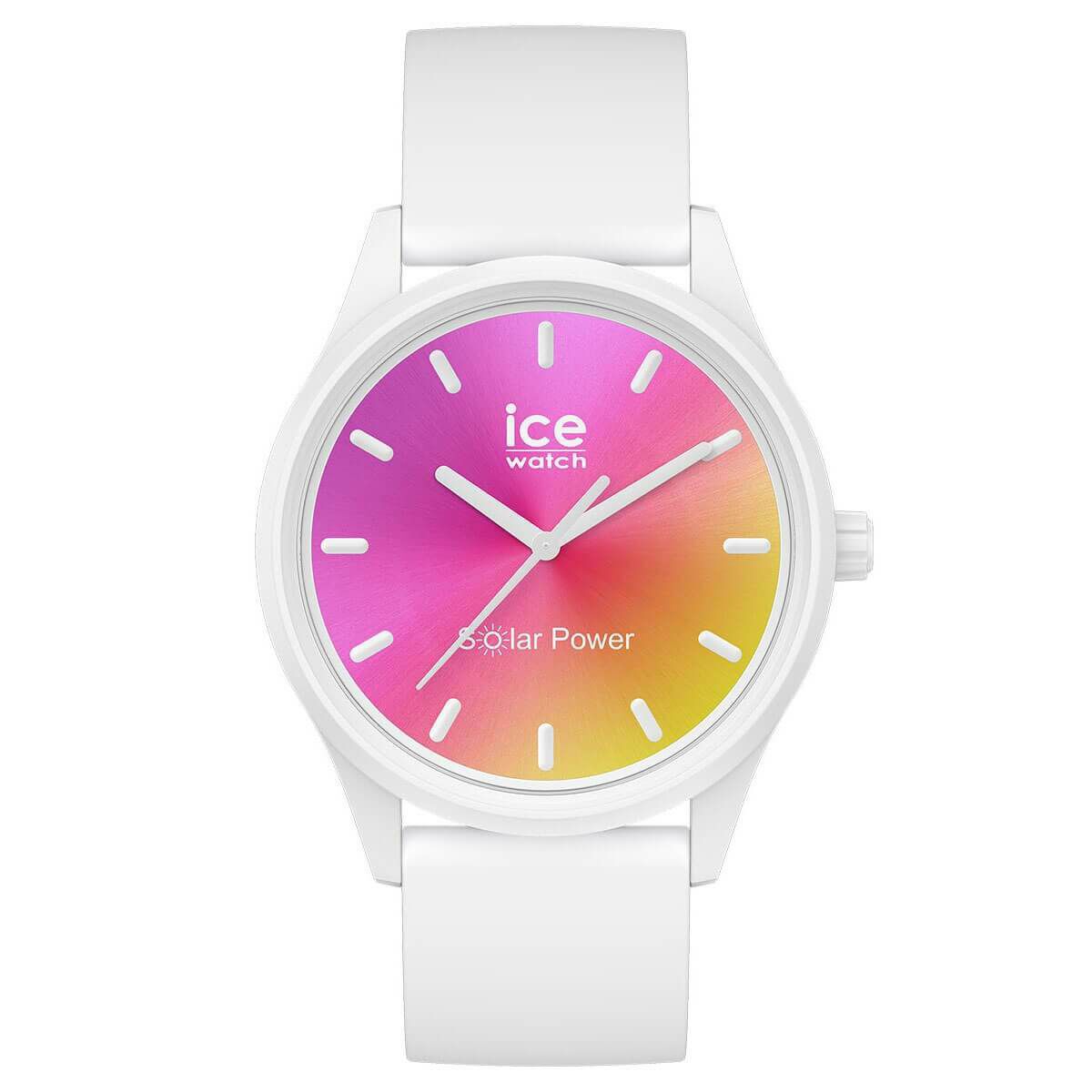 ICE-WATCH「〈ICE-WATCH(ｱｲｽｳｫｯﾁ)〉ICE solar power - ｻﾝｾｯﾄｶﾙﾌｫﾙﾆｱ - スモール」|腕時計|WHITE