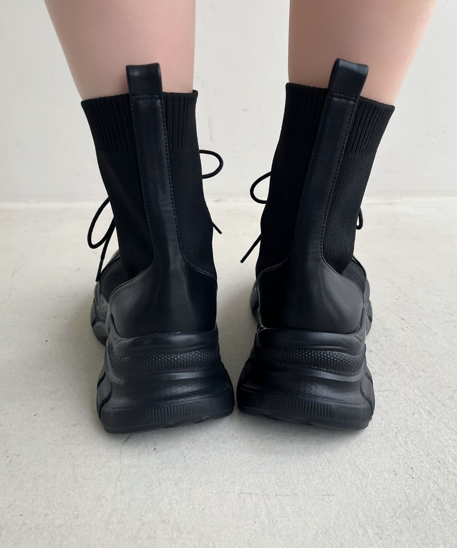 ORiental TRaffic「スニーカーソール ニット レースアップブーツ/41434 厚底」|ショートブーツ|