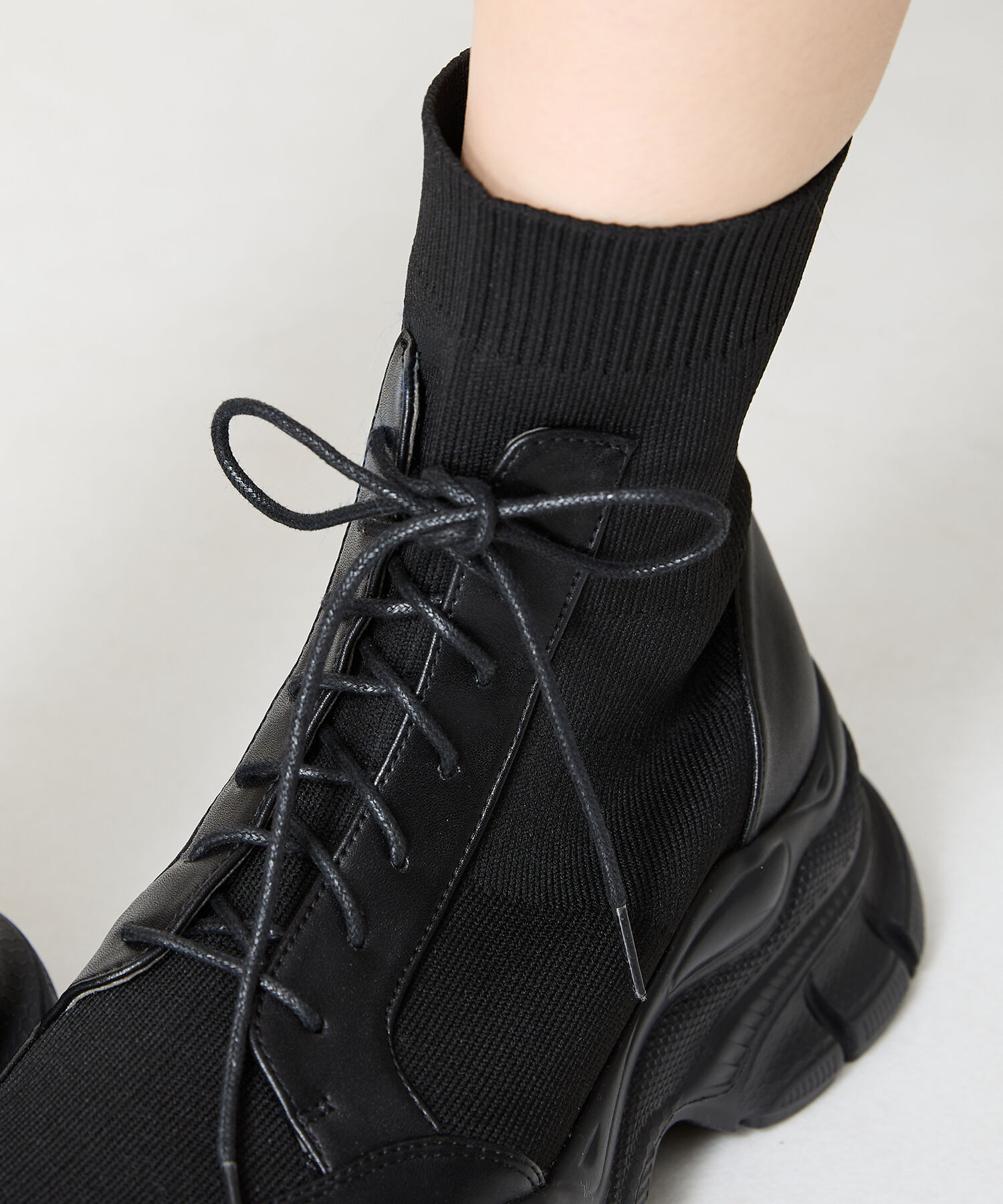 ORiental TRaffic「スニーカーソール ニット レースアップブーツ/41434 厚底」|ショートブーツ|