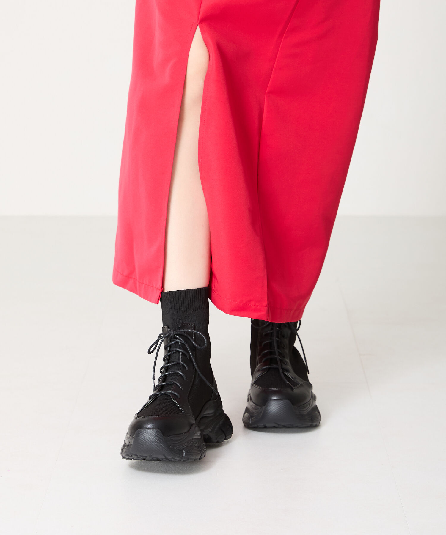 ORiental TRaffic「スニーカーソール ニット レースアップブーツ/41434 厚底」|ショートブーツ|