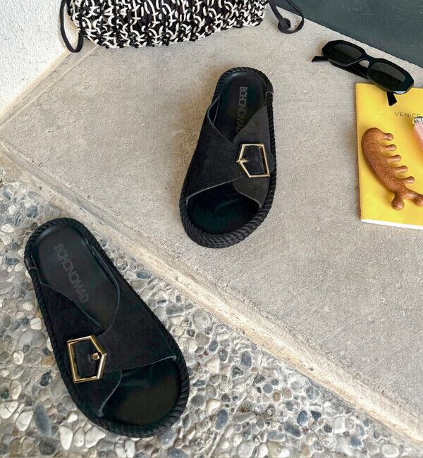 BOHONOMAD「【BOHONOMAD】カサブランカ/ブラック ベロアレザー/サンダル メンズ レディース」|サンダル|