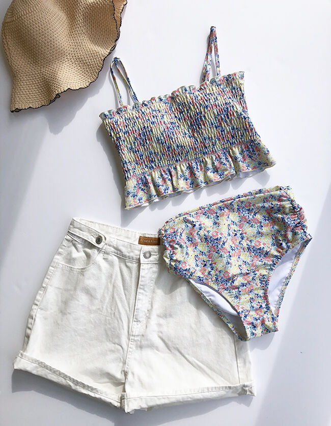 PEAK&PINE「小花柄シャーリングバンドゥビキニ」|ビキニ|