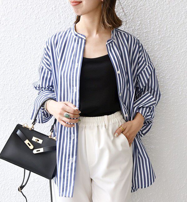 SHIPS any「《一部追加予約》SHIPS any:〈洗濯機可能〉REPREVE バンド カラー シャツ」|シャツ・ブラウス|