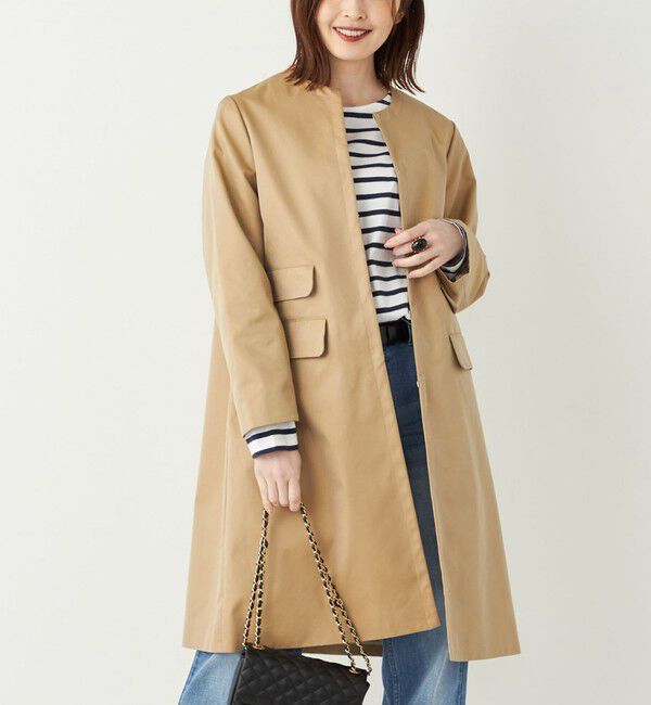 SHIPS Colors 「SHIPS Colors:ノーカラー スティッチ コート◇」|ノーカラーコート|ベージュ