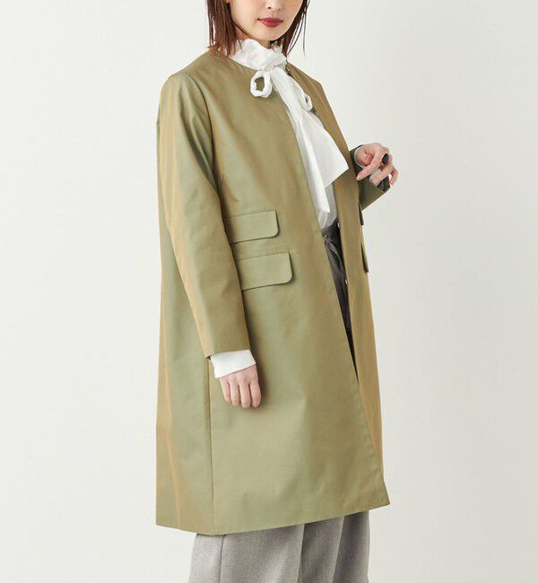 SHIPS Colors 「SHIPS Colors:ノーカラー スティッチ コート◇」|ノーカラーコート|カーキ