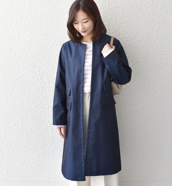 SHIPS Colors 「SHIPS Colors:ノーカラー スティッチ コート◇」|ノーカラーコート|ネイビー