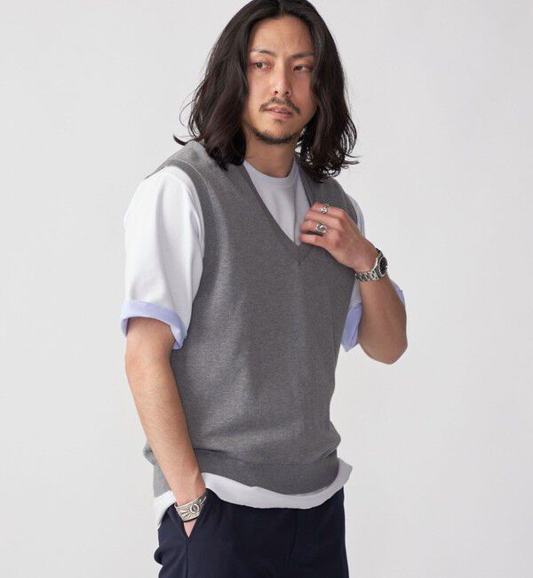 SHIPS「SHIPS: 〈手洗い可能〉12ゲージ コットン Vネック ニット ベスト」|ベスト・ジレ|