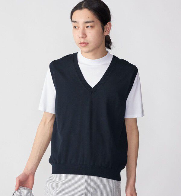 SHIPS「SHIPS: 〈手洗い可能〉12ゲージ コットン Vネック ニット ベスト」|ベスト・ジレ|ネイビー