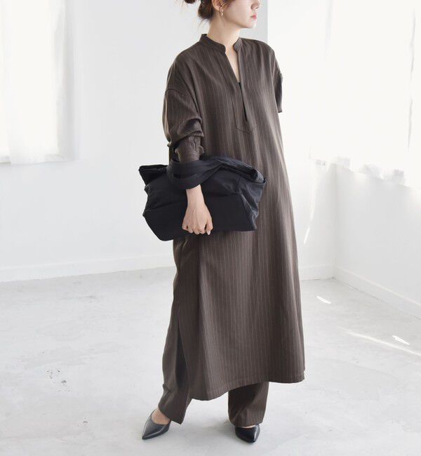 quaranciel「quaranciel:〈洗濯機可能〉ストライプ カフタンワンピース & パンツ セットアップ」|ワンピース|