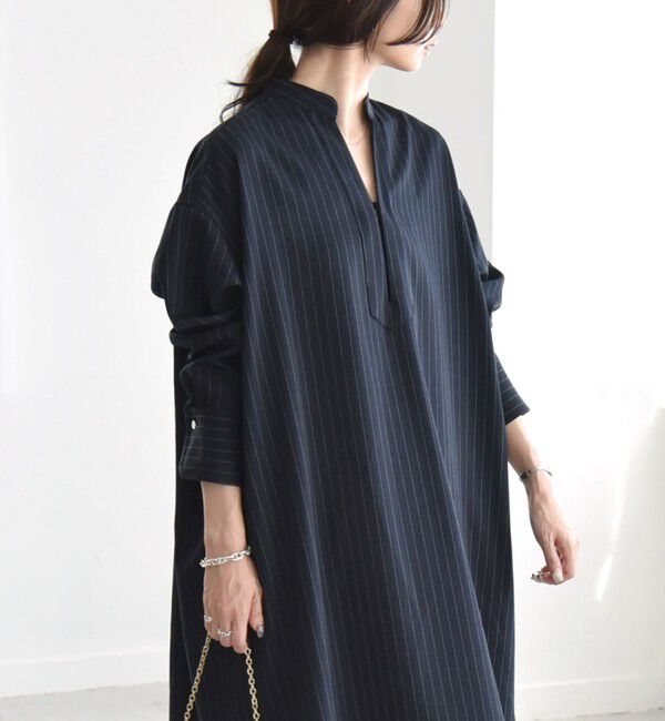 quaranciel「quaranciel:〈洗濯機可能〉ストライプ カフタンワンピース & パンツ セットアップ」|ワンピース|