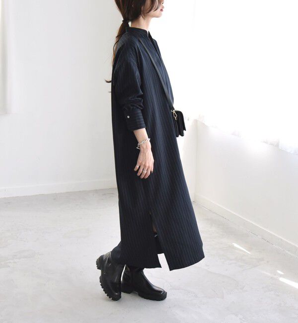 quaranciel「quaranciel:〈洗濯機可能〉ストライプ カフタンワンピース & パンツ セットアップ」|ワンピース|