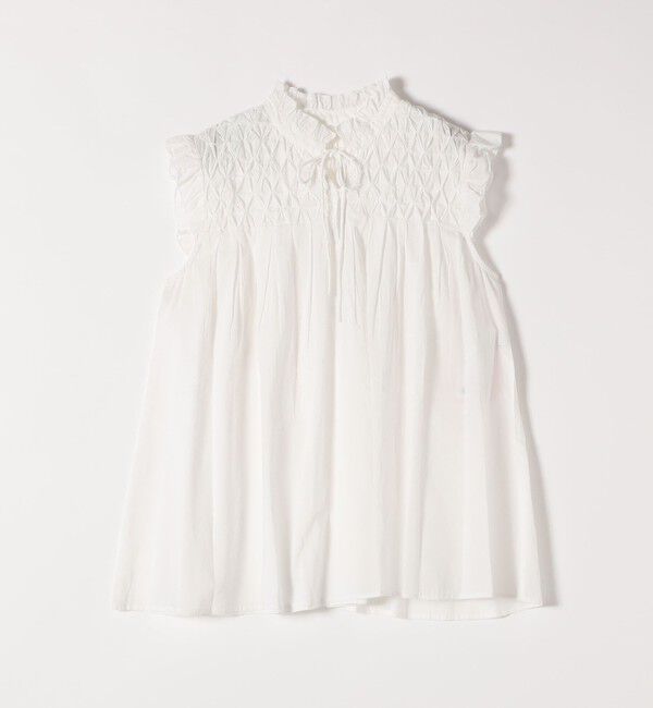 SHIPS any「SHIPS any:〈洗濯機可能〉ハンドスモッキング コットン フリル スタンドカラー ブラウス」|シャツ・ブラウス|